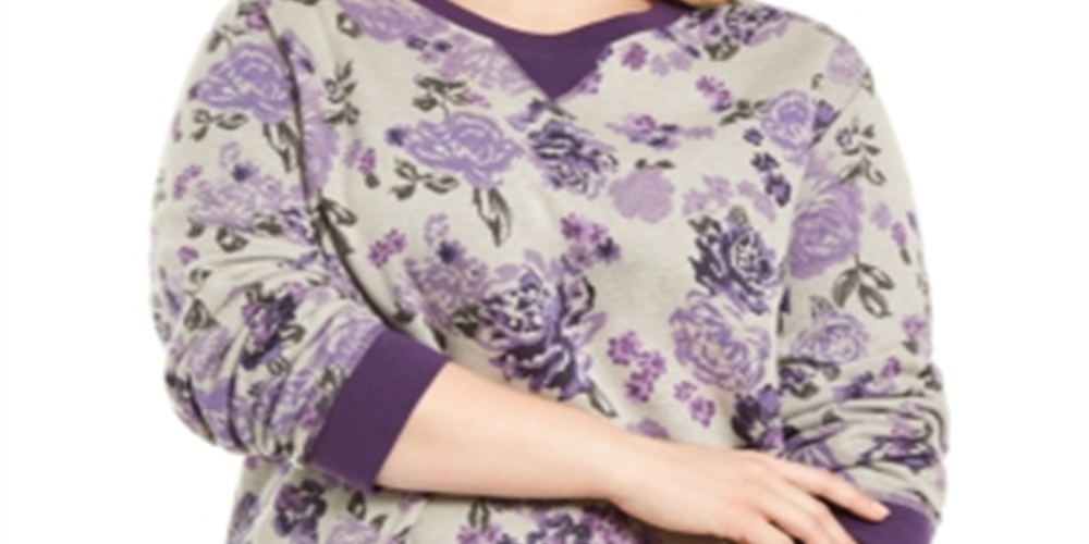 Karen Scott Women's PlusPrinted Fleece Crewneck Top -Purple Size 0X