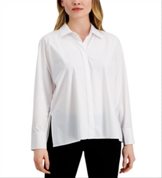 Alfani Women's Collared Long Sleeve Button-Down Top White Size XX-Large