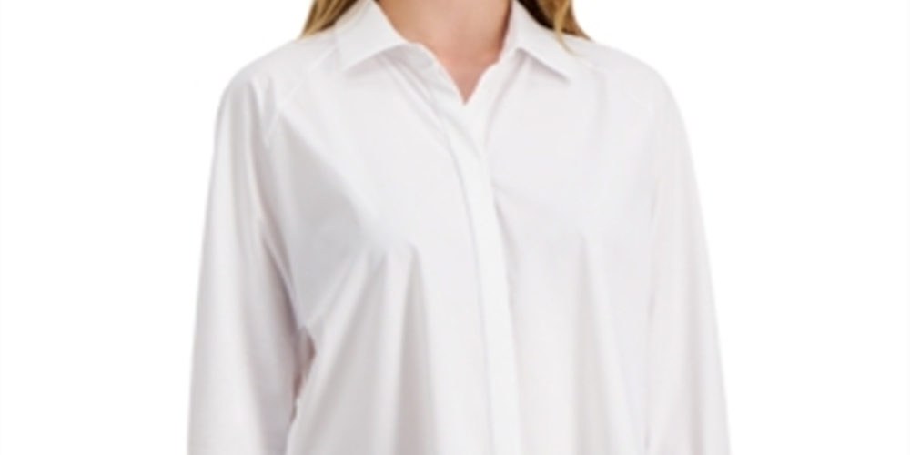 Alfani Women's Collared Long Sleeve Button-Down Top White Size XX-Large