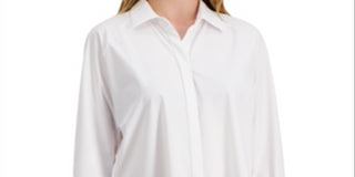Alfani Women's Collared Long Sleeve Button-Down Top White Size XX-Large