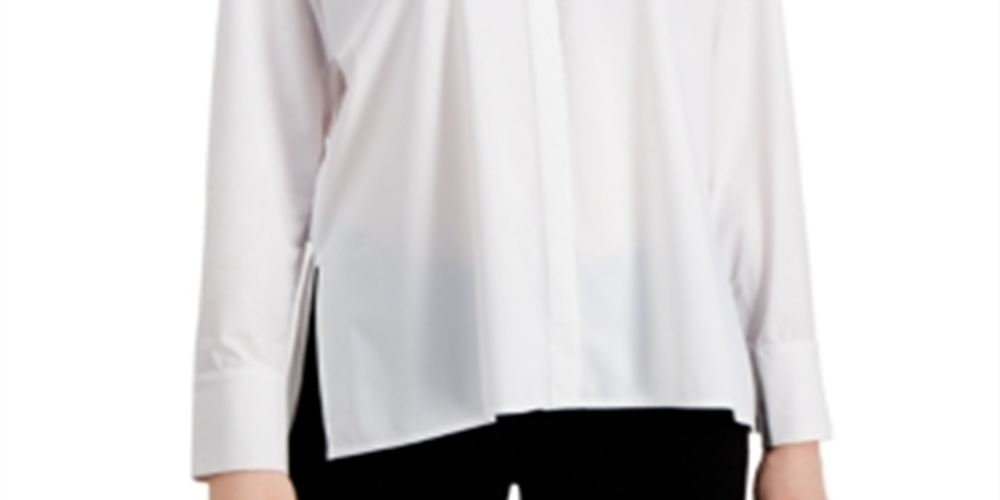 Alfani Women's Collared Long Sleeve Button-Down Top White Size XX-Large