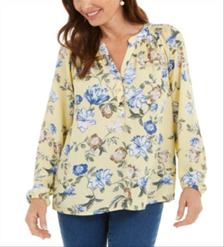 Charter Club Women's Floral Print Georgette Blouse Yellow Size XX-Large