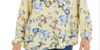 Charter Club Women's Floral Print Georgette Blouse Yellow Size XX-Large