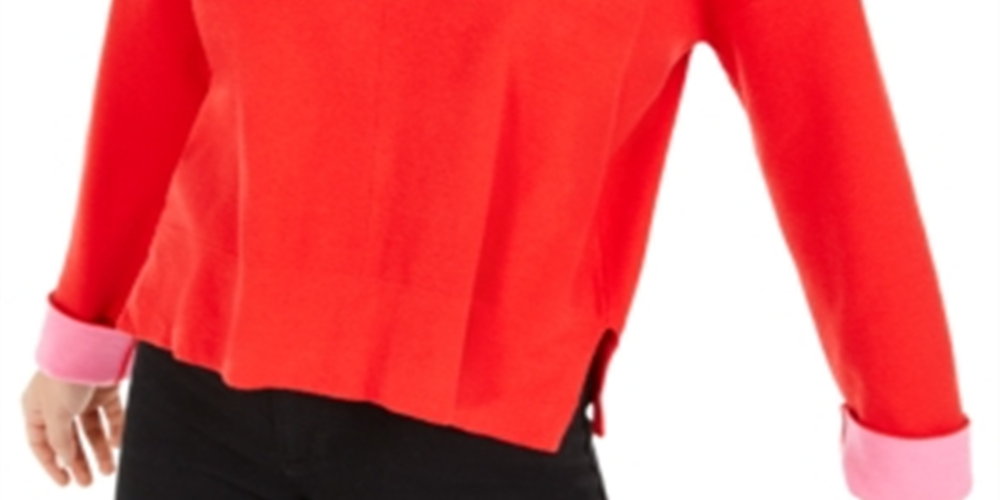 Bar III Women's Long Sleeve Crew Neck Sweater Red Size Large