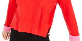 Bar III Women's Long Sleeve Crew Neck Sweater Red Size Large