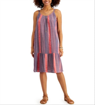 Style & Co Women's Striped Midi Dress Sunset Streaks Size Small