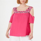 Style & Co Women's Knit Embroidered Cold Shoulder Top Pink Size Small