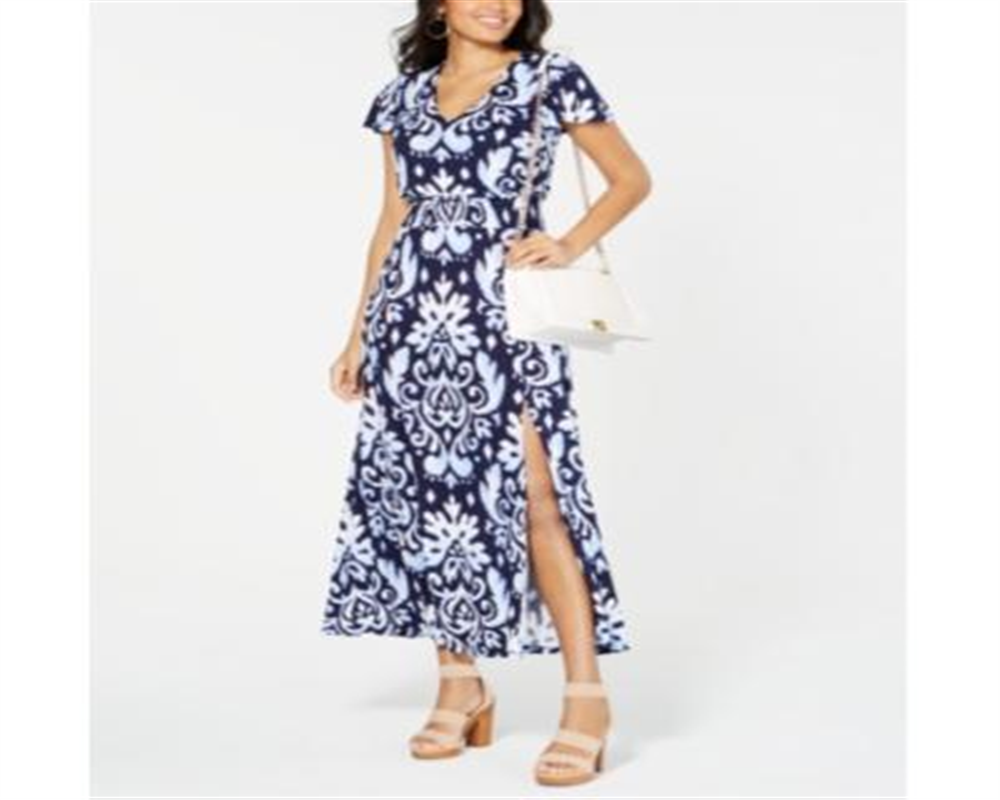 INC International Concepts Women's Printed Maxi Dress Blue Size Petite Small