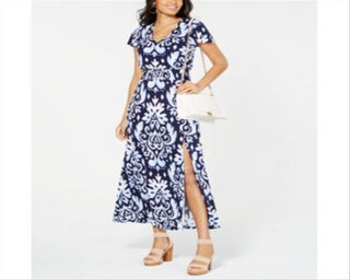 INC International Concepts Women's Printed Maxi Dress Blue Size Petite Small