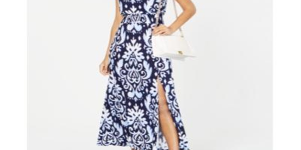 INC International Concepts Women's Printed Maxi Dress Blue Size Petite Small