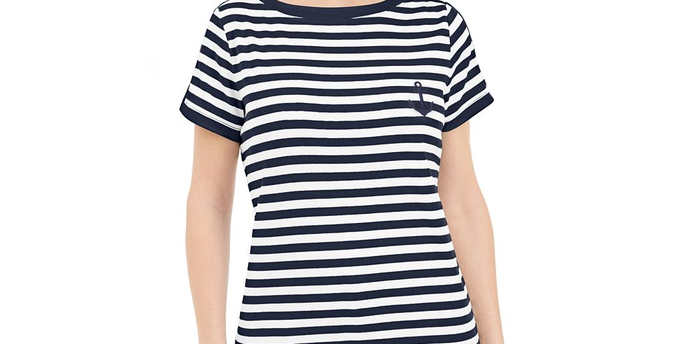 Karen Scott Women's Striped Anchor Top Blue Size XS