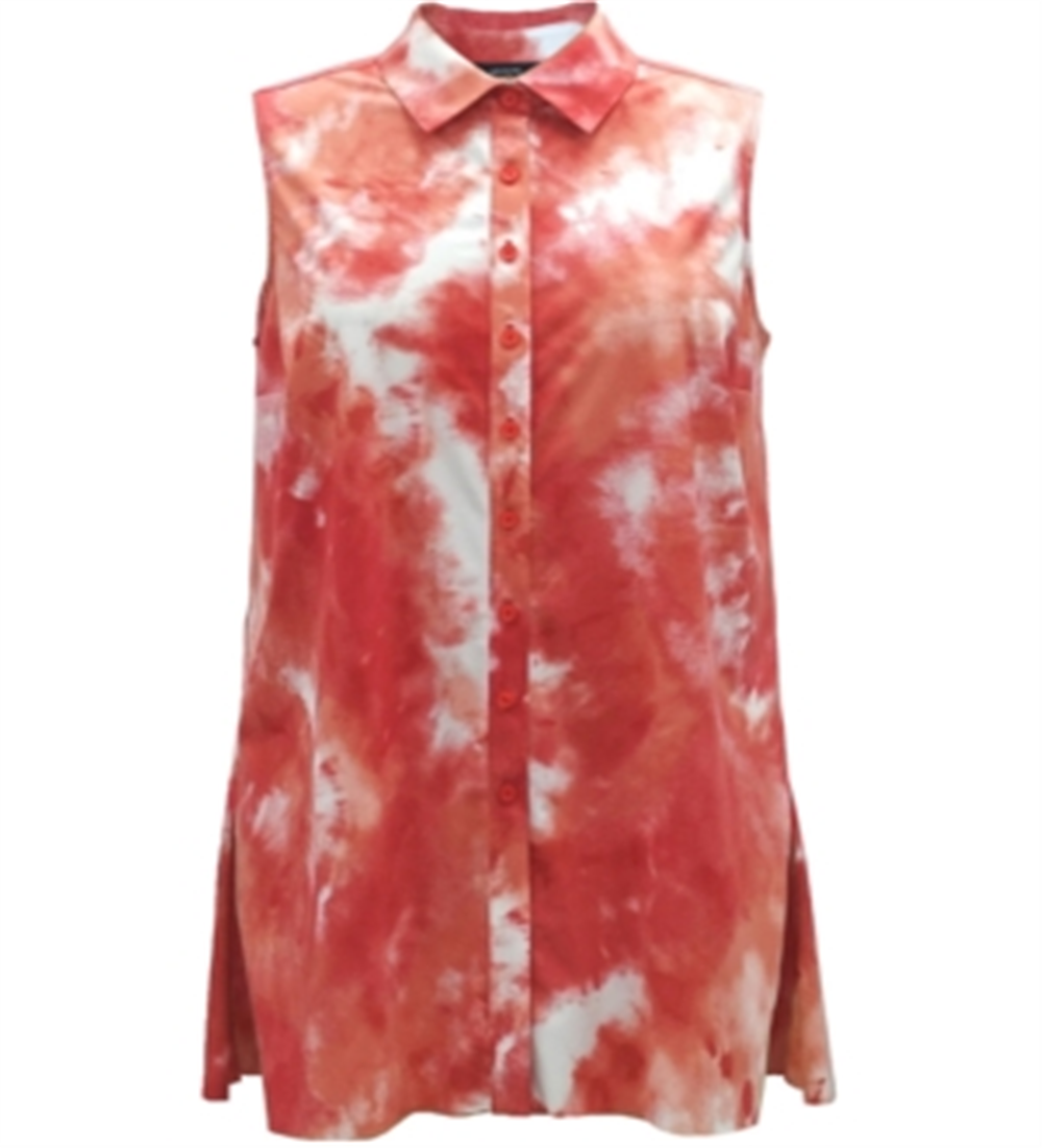Alfani Women's Coral Acid Wash Sleeveless Blouse Top Sublime Dye Size X-Large