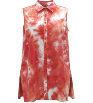 Alfani Women's Coral Acid Wash Sleeveless Blouse Top Sublime Dye Size X-Large
