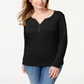 Karen Scott Women's Cotton Henley Top Black Size Small