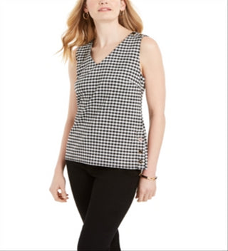 Charter Club Women's Gingham Print Button Top Black Size PXL