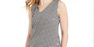 Charter Club Women's Gingham Print Button Top Black Size PXL