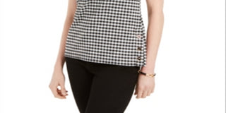 Charter Club Women's Gingham Print Button Top Black Size PXL