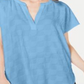 Alfani Women's Textured Short Sleeve V Neck Evening Top Blue Size Petite Small