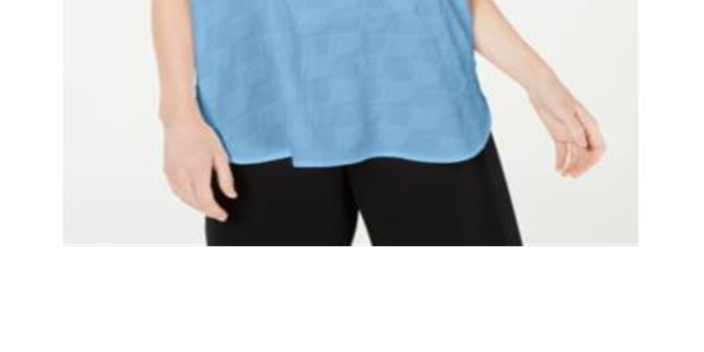 Alfani Women's Textured Short Sleeve V Neck Evening Top Blue Size Petite Small