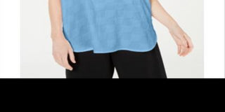 Alfani Women's Textured Short Sleeve V Neck Evening Top Blue Size Petite Small