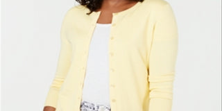 Charter Club Women's Long Sleeve Button Front Cardigan Yellow Size Small
