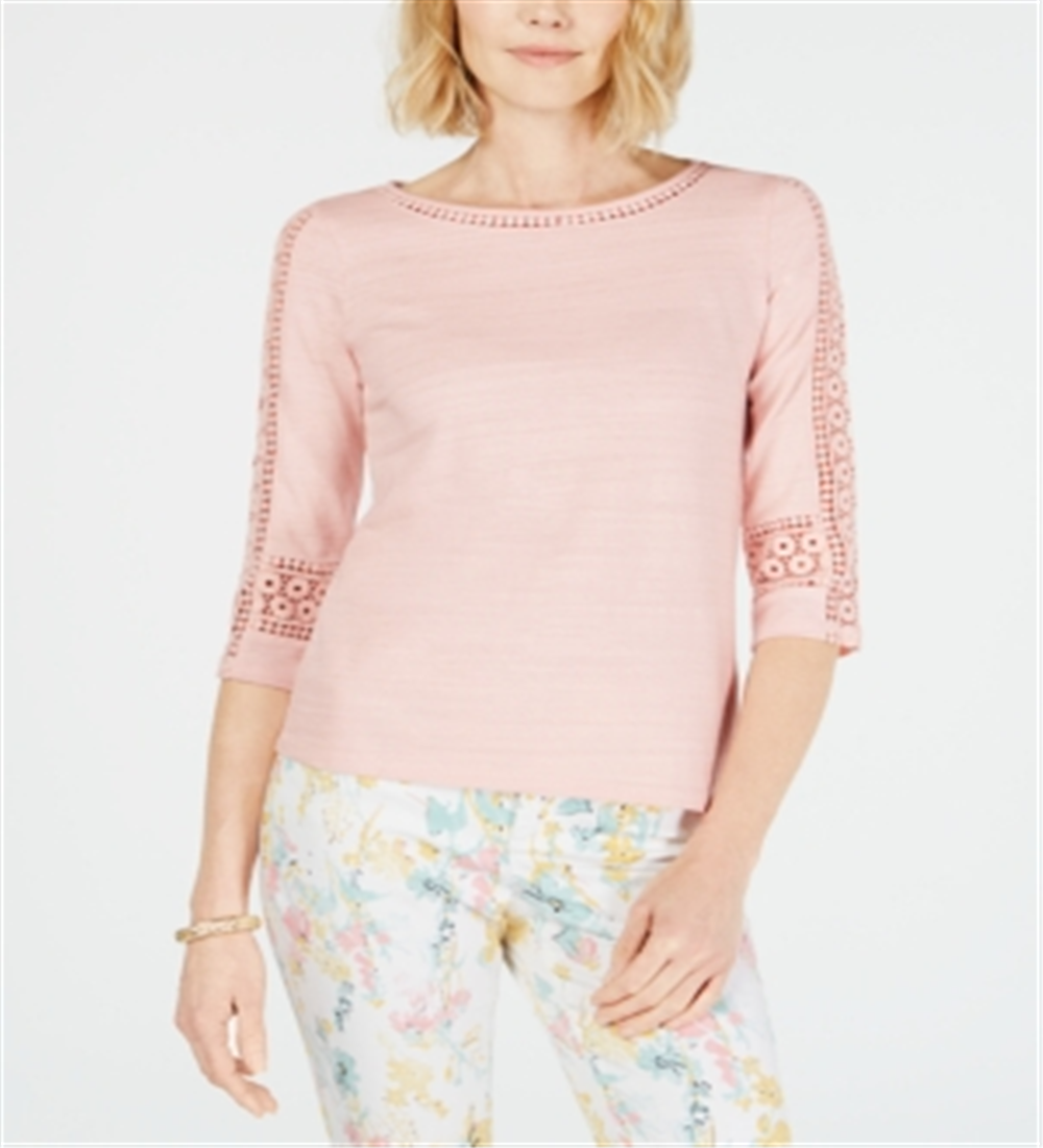 Charter Club Women's Crochet Sleeve Top Pink Size Petite L