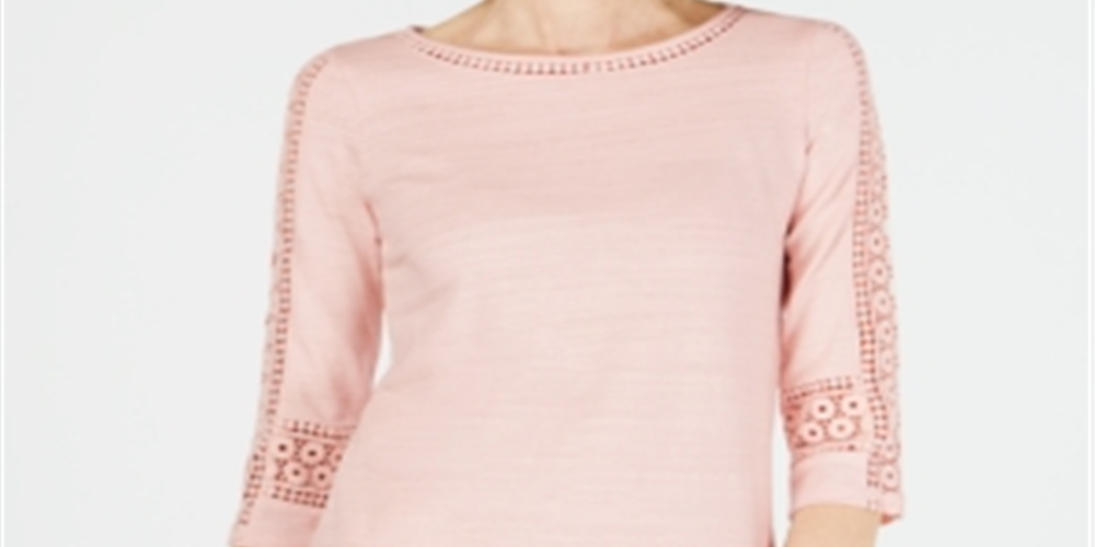 Charter Club Women's Crochet Sleeve Top Pink Size Petite L
