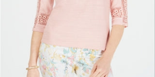 Charter Club Women's Crochet Sleeve Top Pink Size Petite L