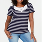 Karen Scott Women's Crochet Lace Striped Cotton Top Blue Size XL