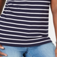 Karen Scott Women's Crochet Lace Striped Cotton Top Blue Size XL