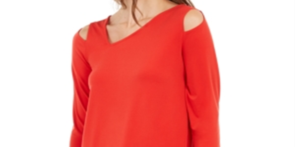 Alfani Women's Cold Shoulder Asymmetrical Top Red Red Size X-Small