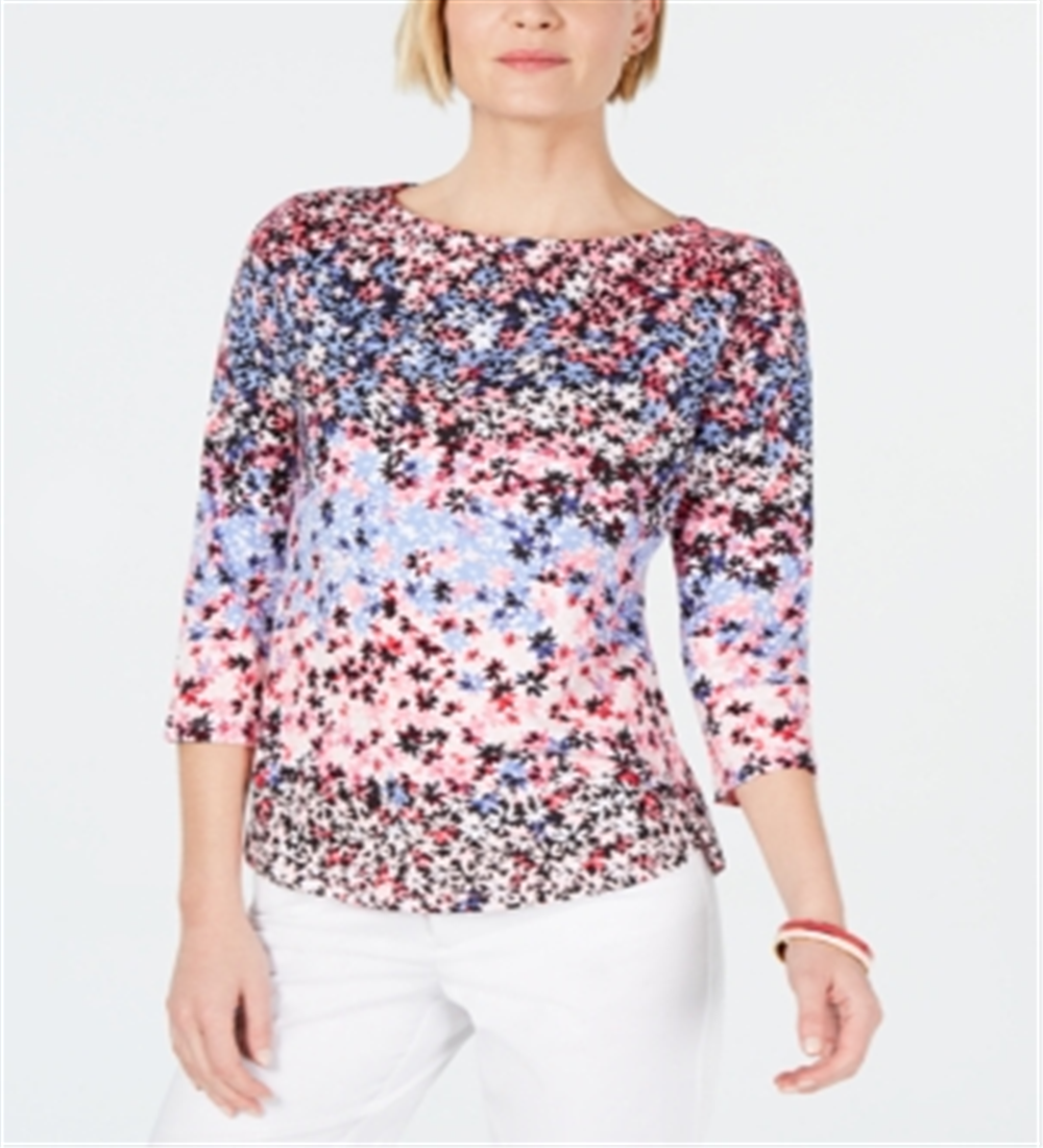 Charter Club Women's Pima Cotton Floral Top Pink Size PS