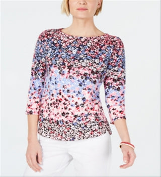 Charter Club Women's Pima Cotton Floral Top Pink Size PS