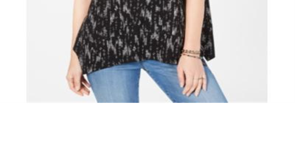 Style & Co Women's Printed Scoop Neck Swing Top Black Size X-Small