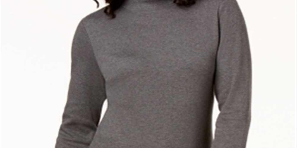 Karen Scott Women's Cotton Mock Neck Top Gray Size Small