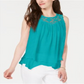 Style & Co Women's Lace Trim Swing Top Green Size -S