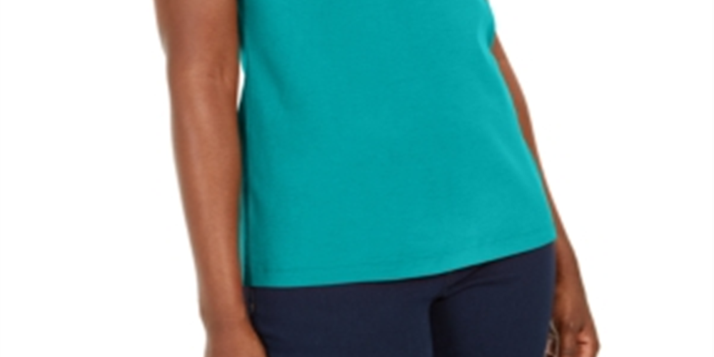 Karen Scott Women's Crochet Trim Split Neck Top Green Size X-Small