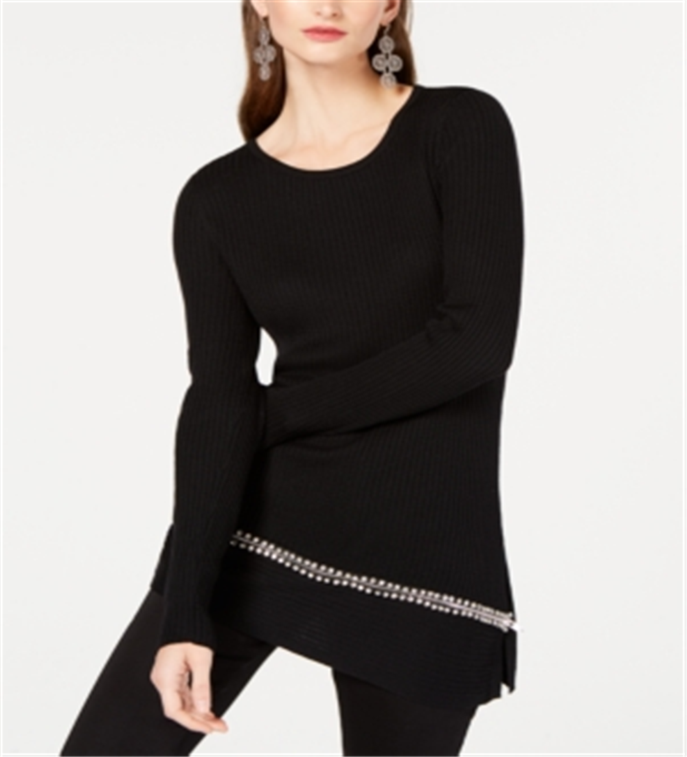 INC International Concepts Women's Asymmetrical Embellished Tunic Black Size X-Small