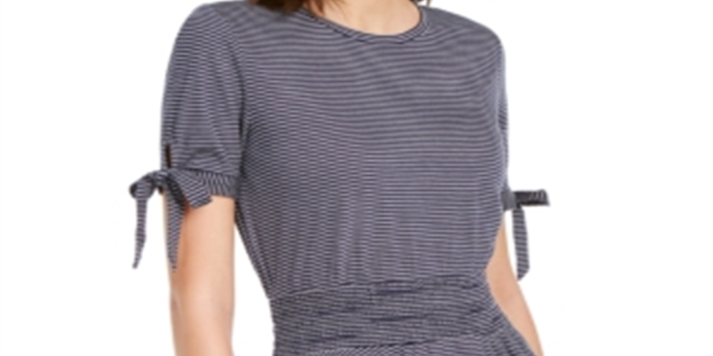Maison Jules Women's Peplum Tie Sleeve Top Blue Size Large
