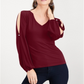 INC International Concepts Women's T-Shirt Merlot Long Sleeve V Neck  Red Size Small