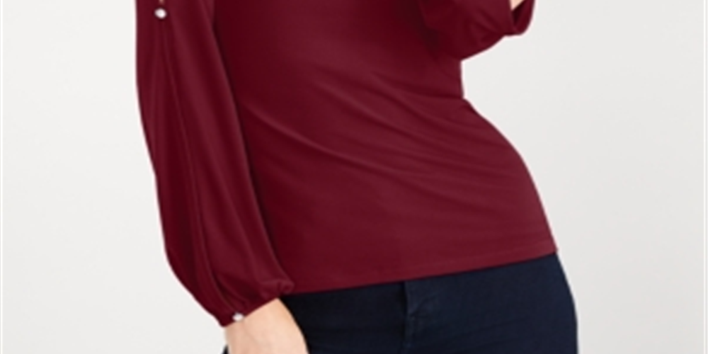 INC International Concepts Women's T-Shirt Merlot Long Sleeve V Neck  Red Size Small