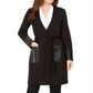 Calvin Klein Women's Faux Leather Trim Belted Cardigan Black Size 8