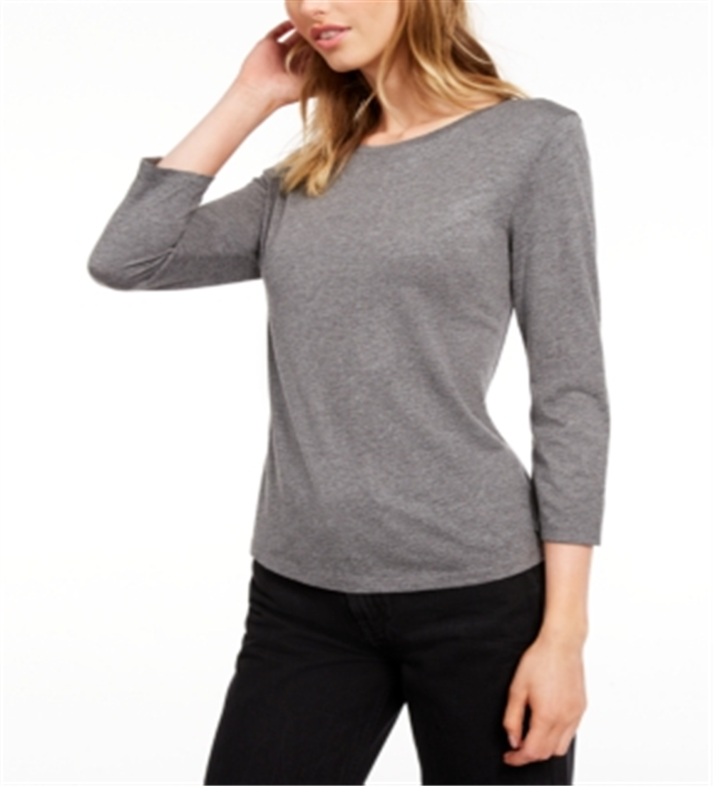 Maison Jules Women's 3/4 Sleeve Solid T-Shirt Gray Size Small