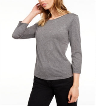 Maison Jules Women's 3/4 Sleeve Solid T-Shirt Gray Size Small