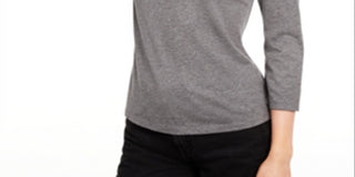 Maison Jules Women's 3/4 Sleeve Solid T-Shirt Gray Size Small