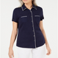Karen Scott Women's Cotton Piping Button Top Blue Size Medium