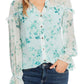 CeCe Women's Breezy Bouquet Clip Dot Long Sleeve Blouse Aqua Size Medium