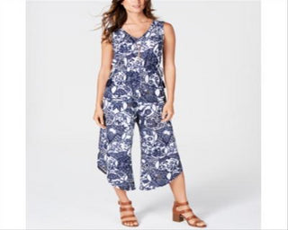 Style & CoWomen's Printed Drawstring Waist Jumpsuit Blue Size Small