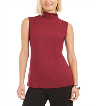 Alfani Women's Mock Neck Sleeveless Top  Red Size Petite SM
