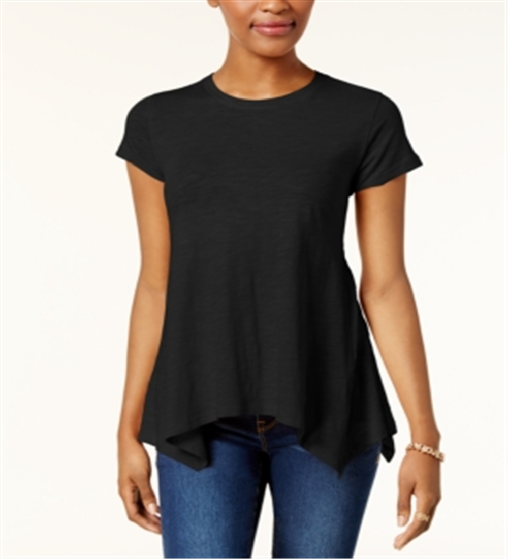 Style & CoWomen's Cotton Handkerchief Hem Top Black Size PP